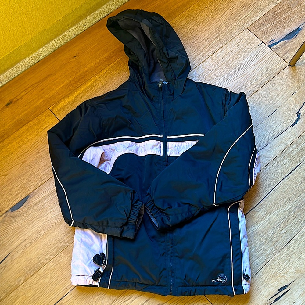 Powder room, black pink ski jacket, size 12